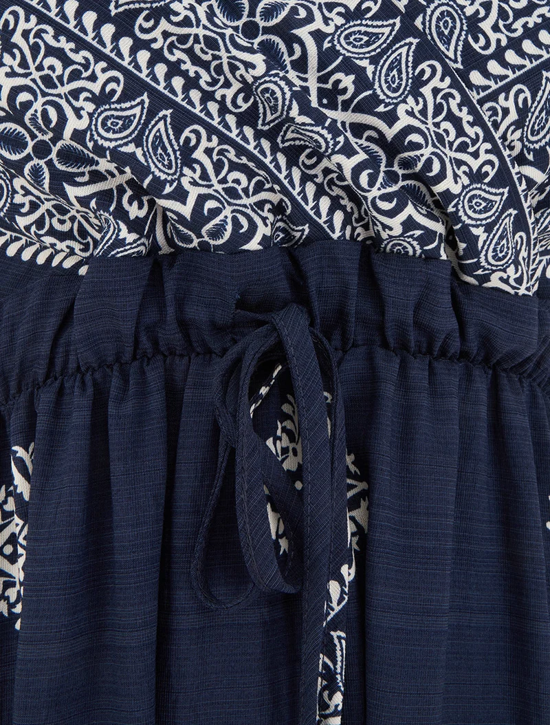 Langes Bohème-Kleid mit Arabeskenmuster - Marine