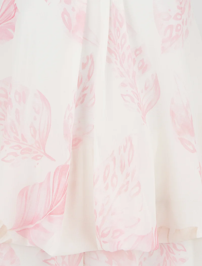 Rückenfreier Jumpsuit mit Rüschen und Blätterdruck. - Rose