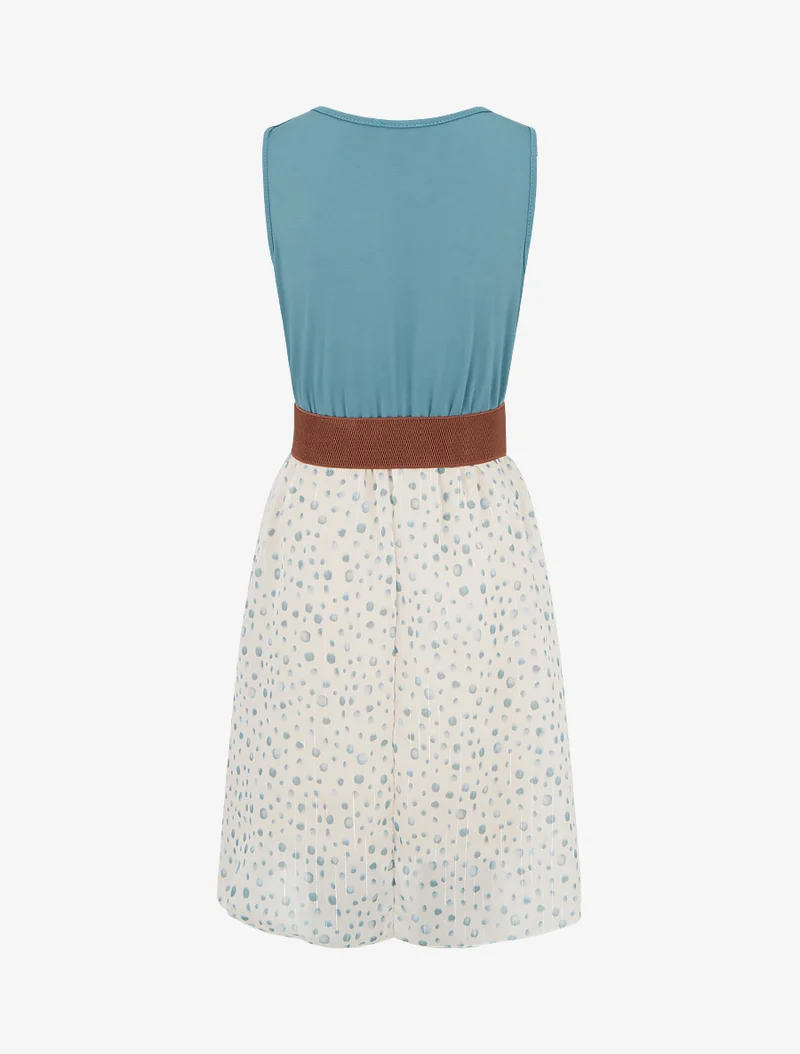 Kleid mit ausgestelltem Schnitt und fantasievollem Punktmuster - Hellblau