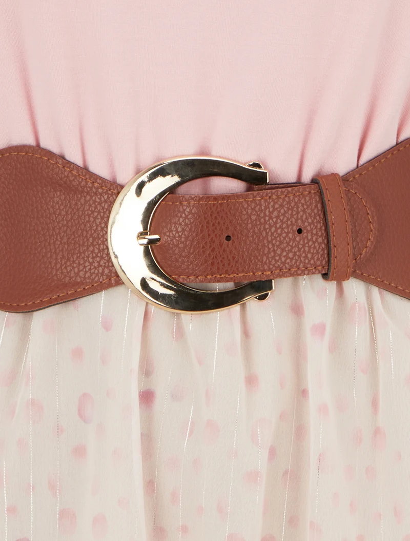 Kleid mit ausgestelltem Schnitt und fantasievollem Punktmuster - Rose