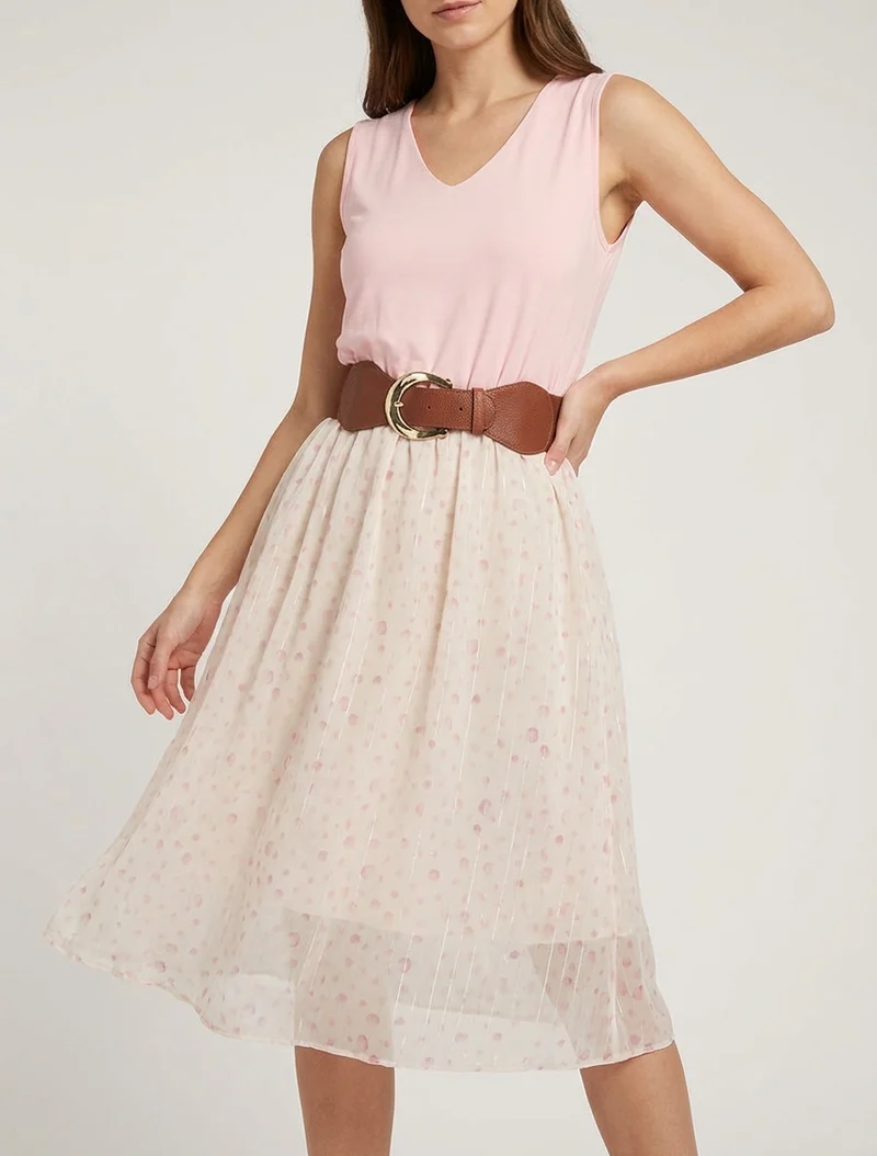 Kleid mit ausgestelltem Schnitt und fantasievollem Punktmuster - Rose