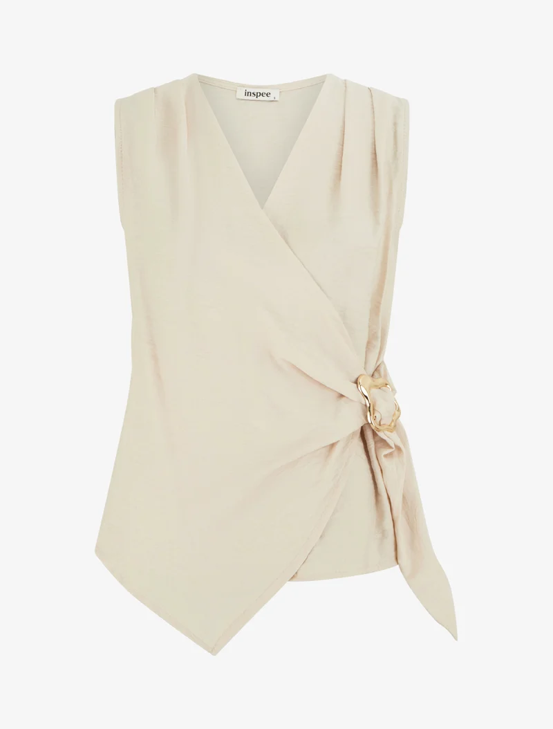 Gekreuztes Oberteil mit Schmuckbesatz - Beige