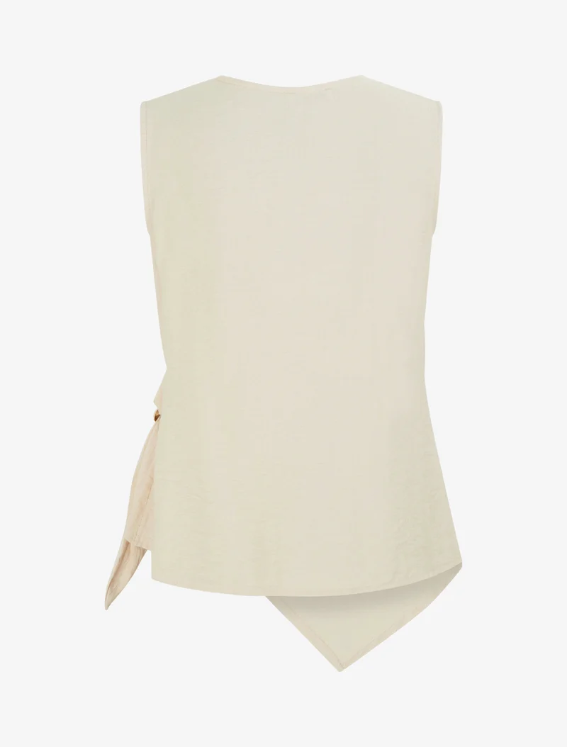 Gekreuztes Oberteil mit Schmuckbesatz - Beige