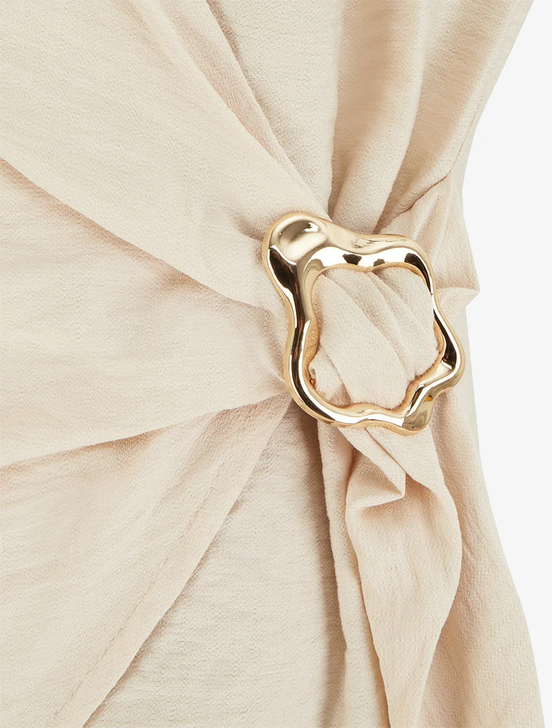 Gekreuztes Oberteil mit Schmuckbesatz - Beige