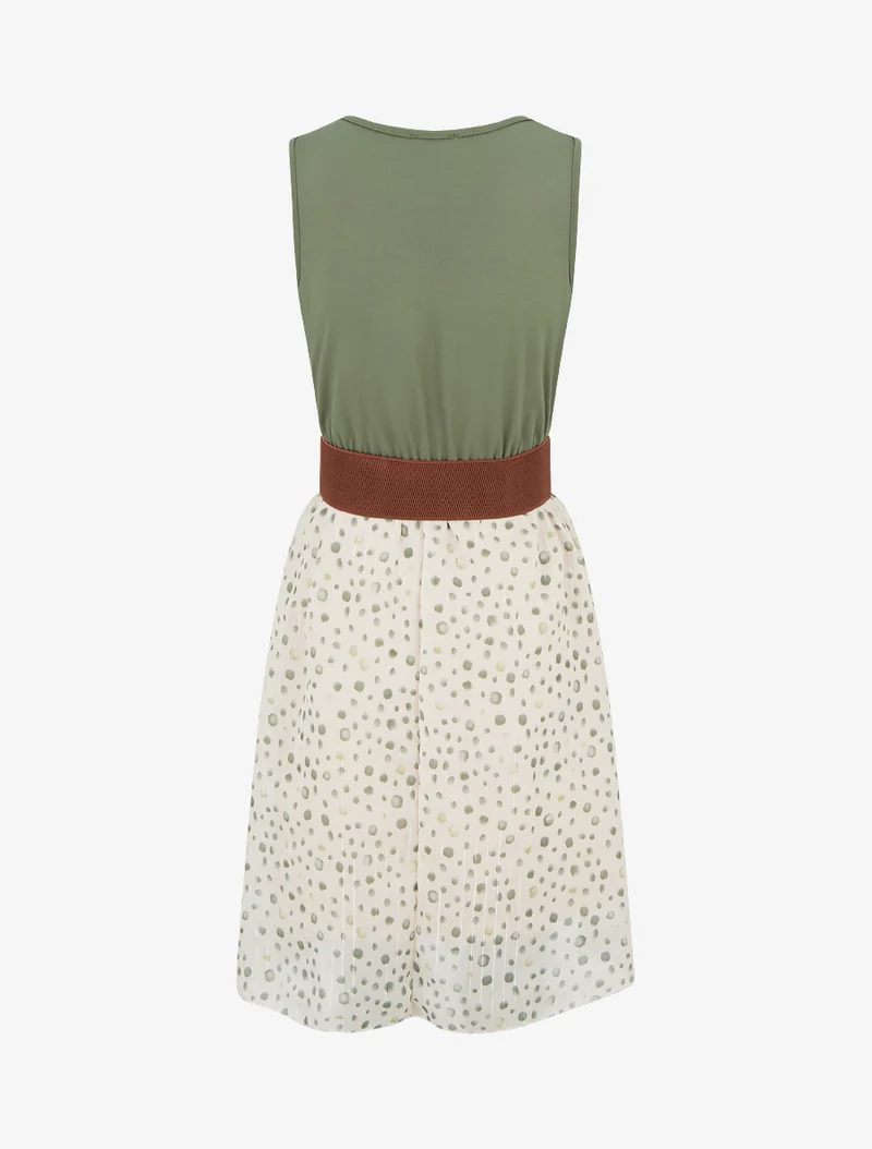 Kleid mit ausgestelltem Schnitt und fantasievollem Punktmuster - Kaki