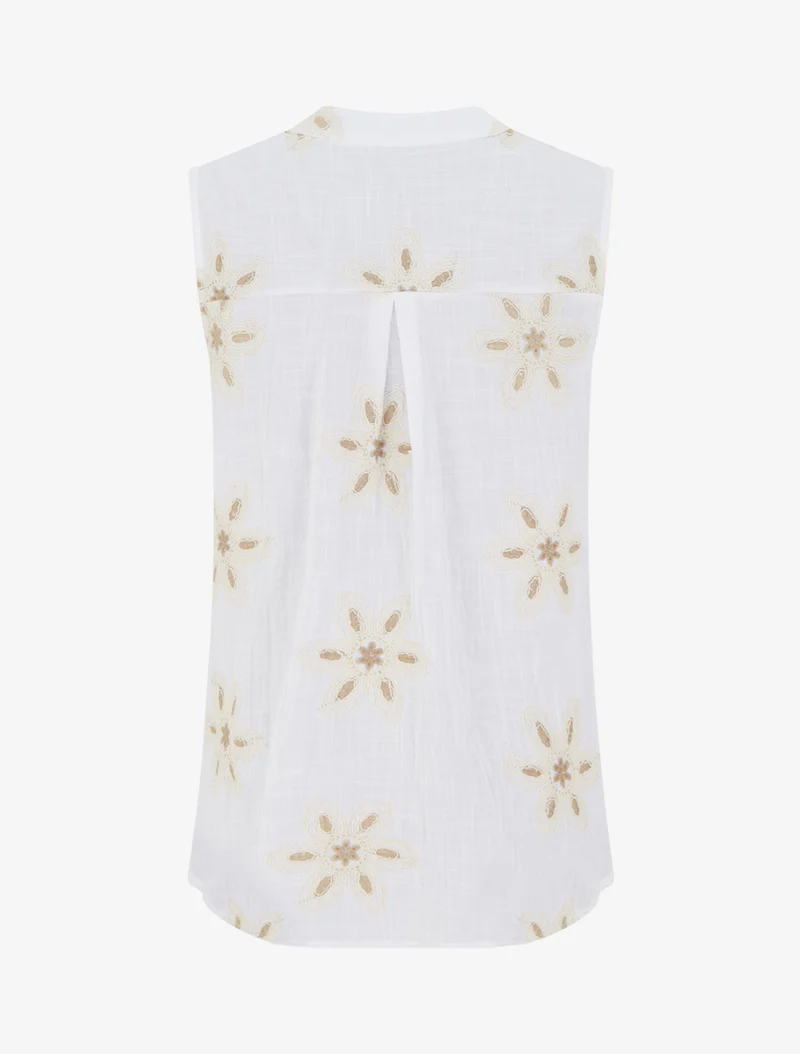 Ärmellose Bluse mit Blumenstickereien - Weiß