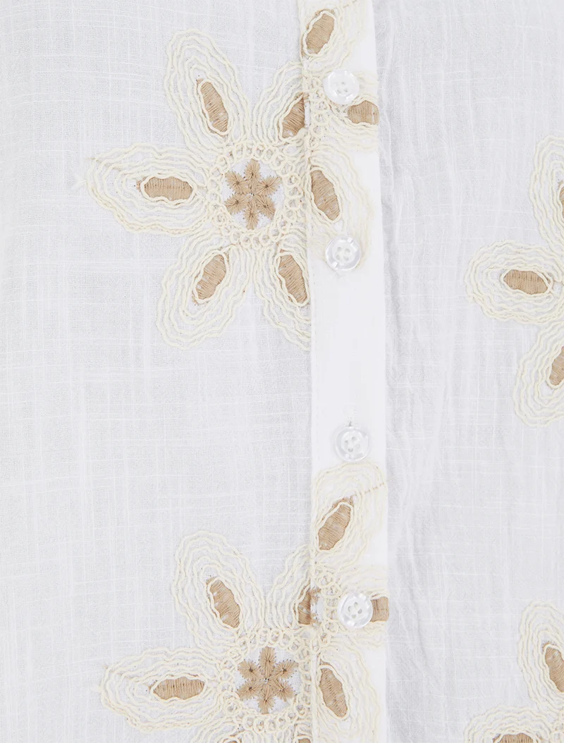 Ärmellose Bluse mit Blumenstickereien - Weiß