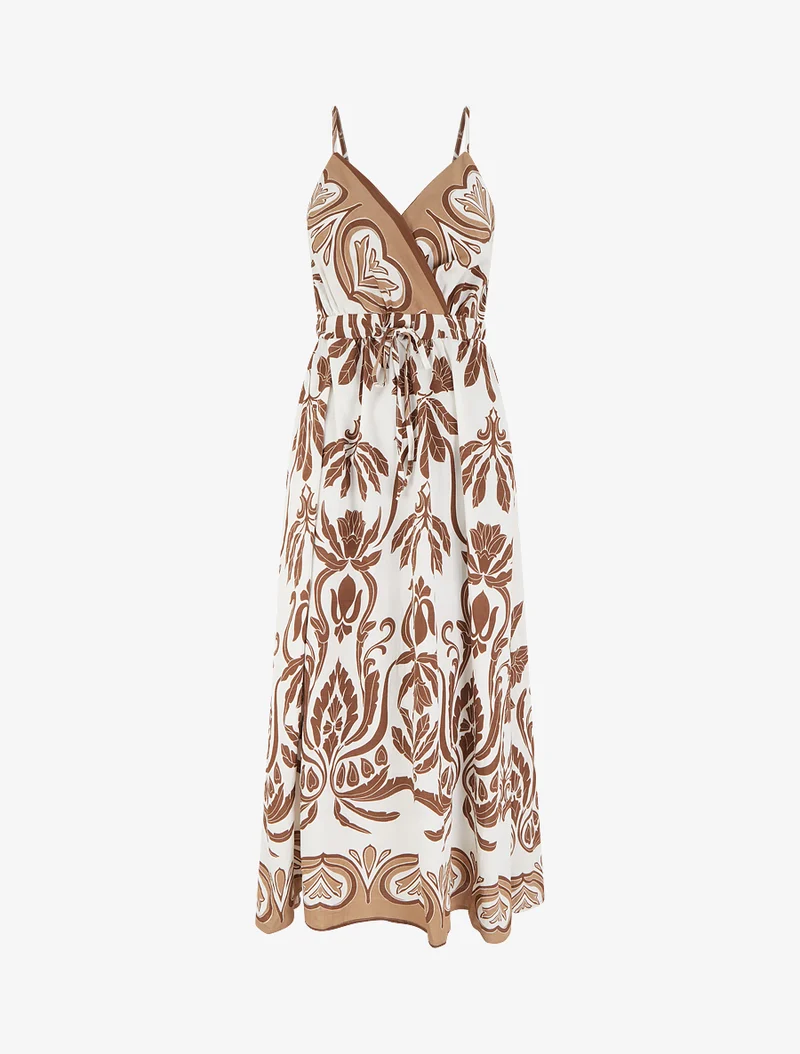 Langes Kleid mit Ikat-Muster - Braun