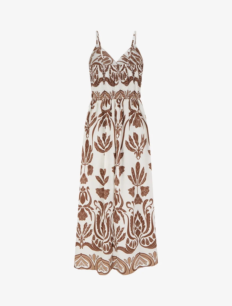 Langes Kleid mit Ikat-Muster - Braun