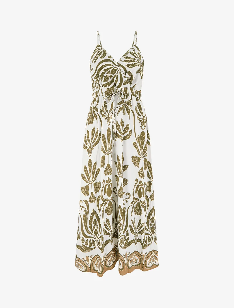Langes Kleid mit Ikat-Muster - Kaki