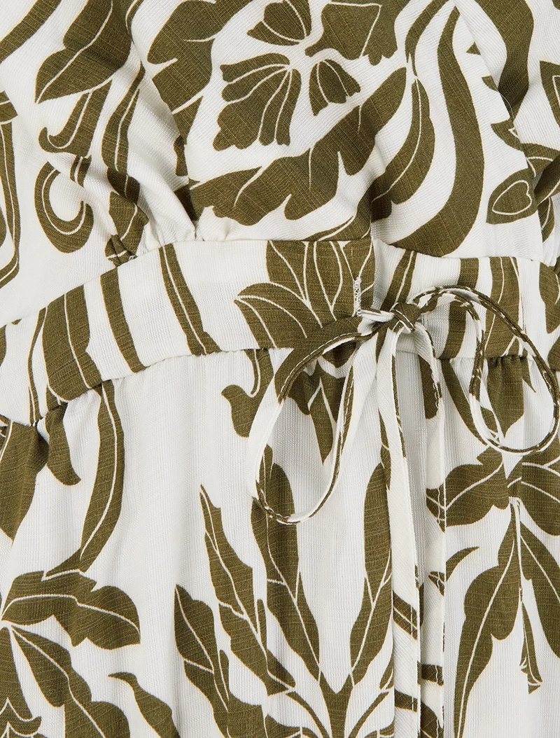 Langes Kleid mit Ikat-Muster - Kaki