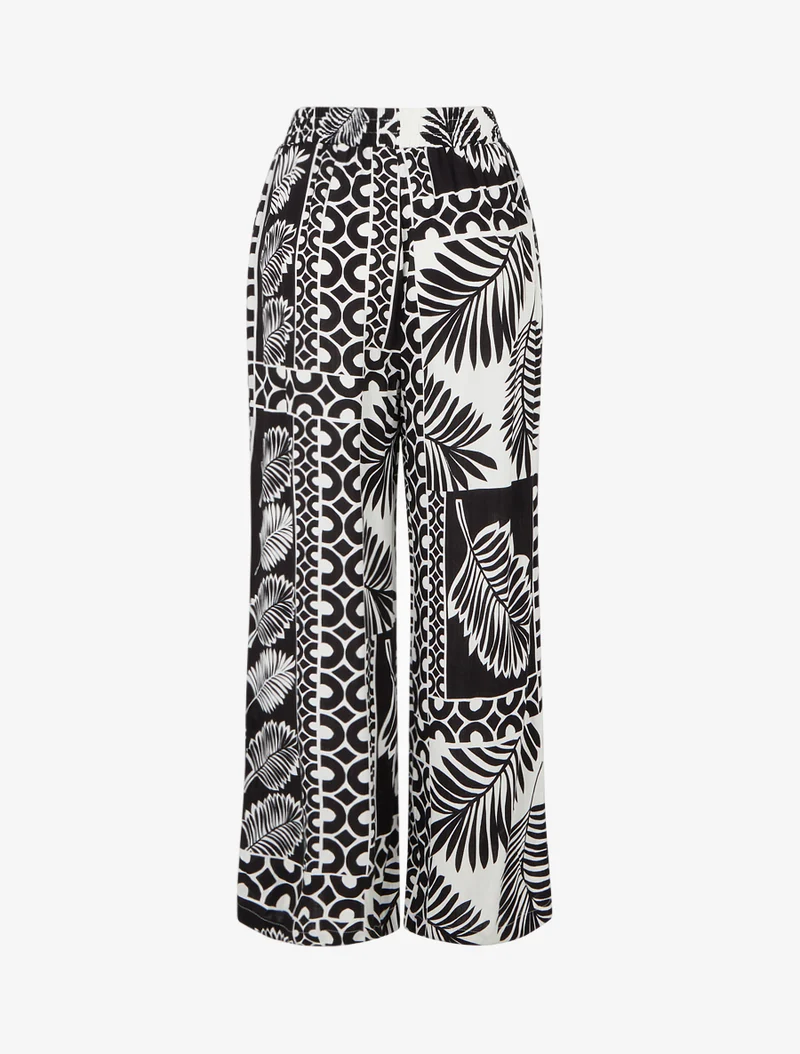 Weit geschnittene Hose mit Palmenblatt-Print - Schwarz