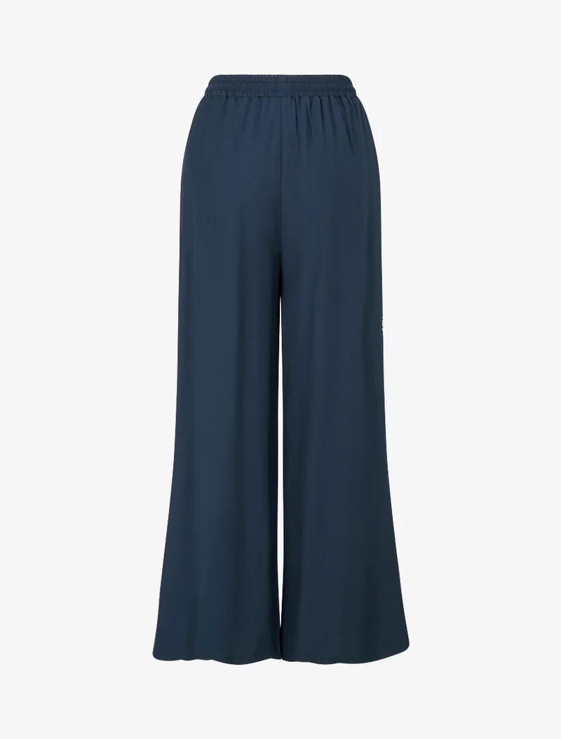 Bestickte Hose mit elastischem High-Waist-Bund - Marine