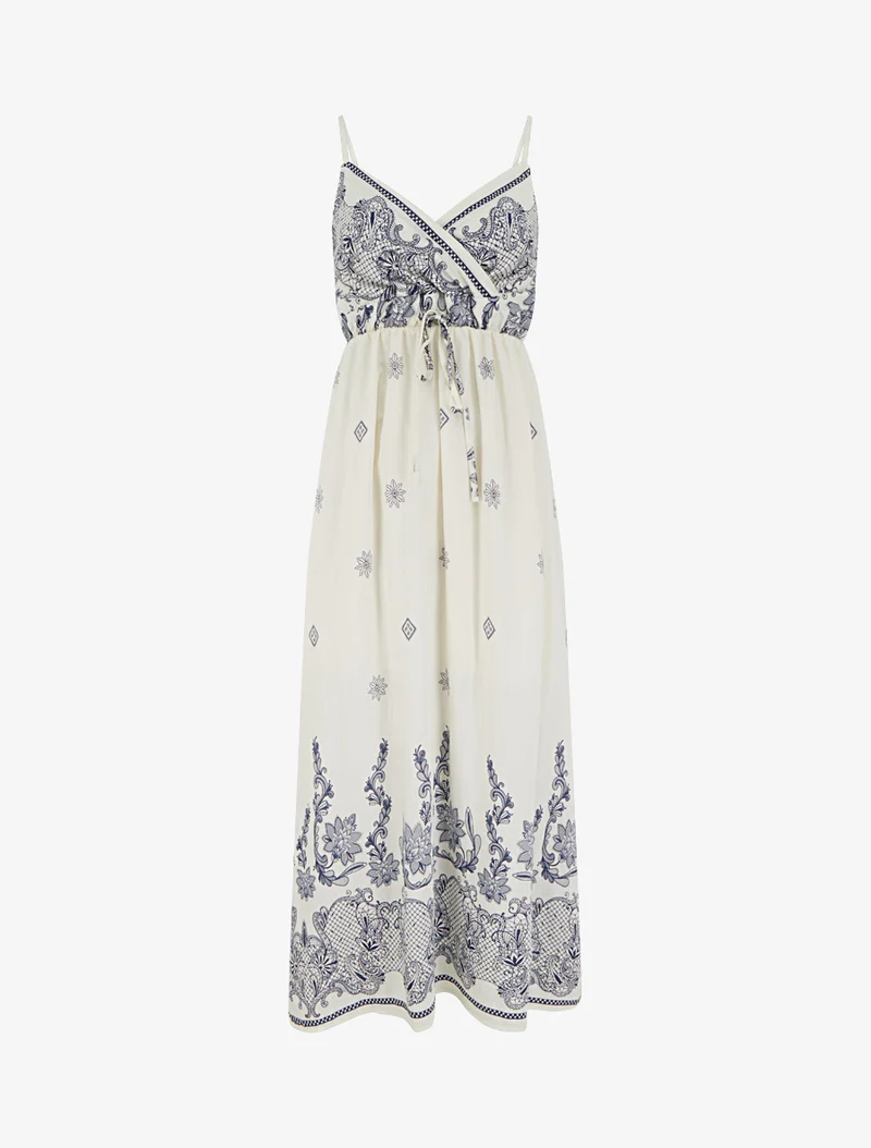 Langes Kleid mit arabesken Blumenmuster - Weiß