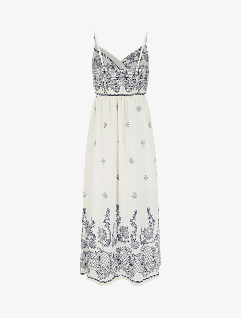 Langes Kleid mit arabesken Blumenmuster - Weiß
