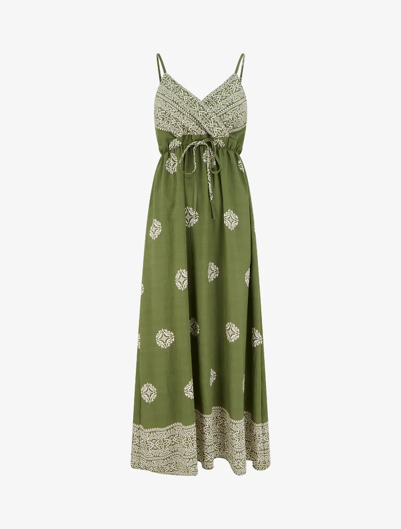 Langes Bohème-Kleid mit Arabeskenmuster - Kaki