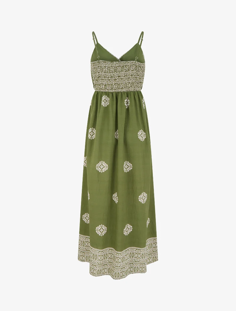Langes Bohème-Kleid mit Arabeskenmuster - Kaki