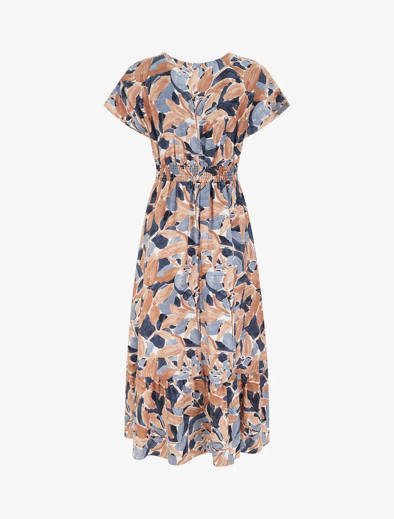 Kleid mit stilisiertem Druck und Häkelkragen - Marine