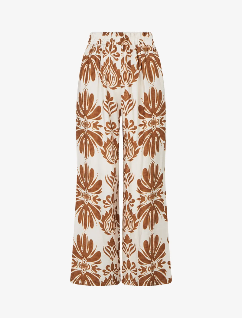 Weit geschnittene Hose mit hoher Taille und arabeskenmuster. - Braun