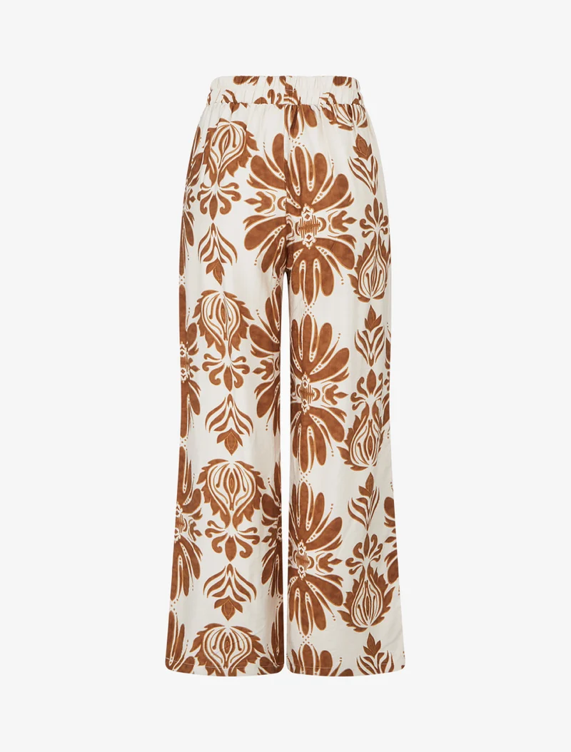 Weit geschnittene Hose mit hoher Taille und arabeskenmuster. - Braun