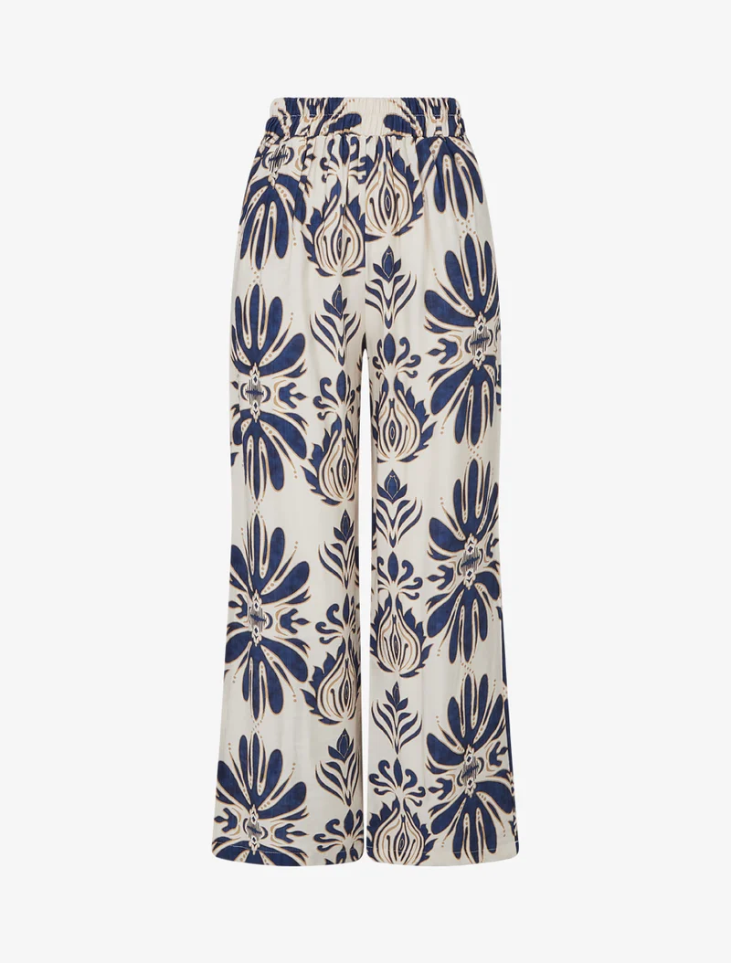 Weit geschnittene Hose mit hoher Taille und arabeskenmuster. - Marine