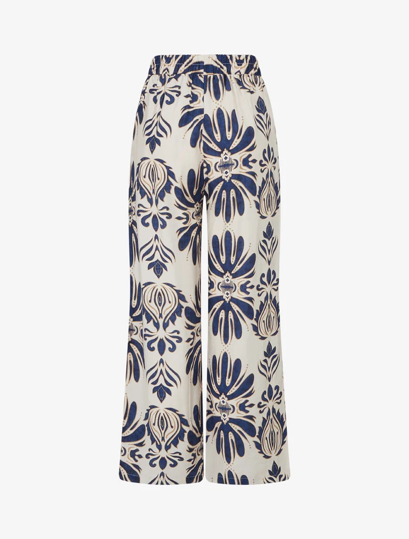 Weit geschnittene Hose mit hoher Taille und arabeskenmuster. - Marine