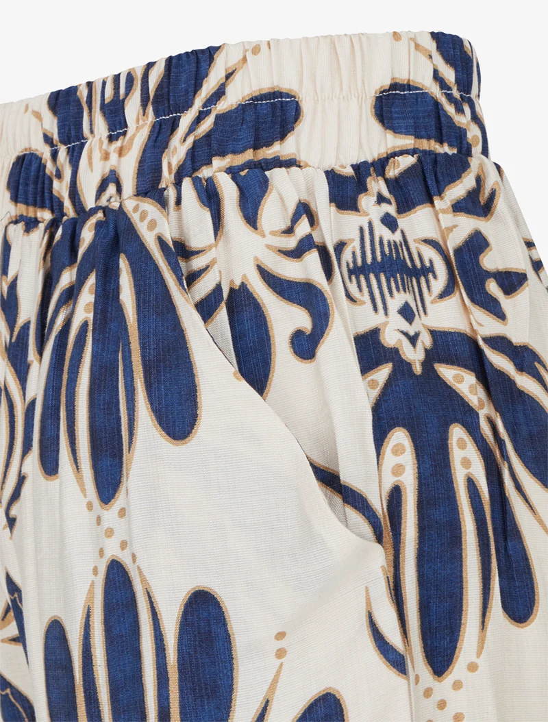 Weit geschnittene Hose mit hoher Taille und arabeskenmuster. - Marine
