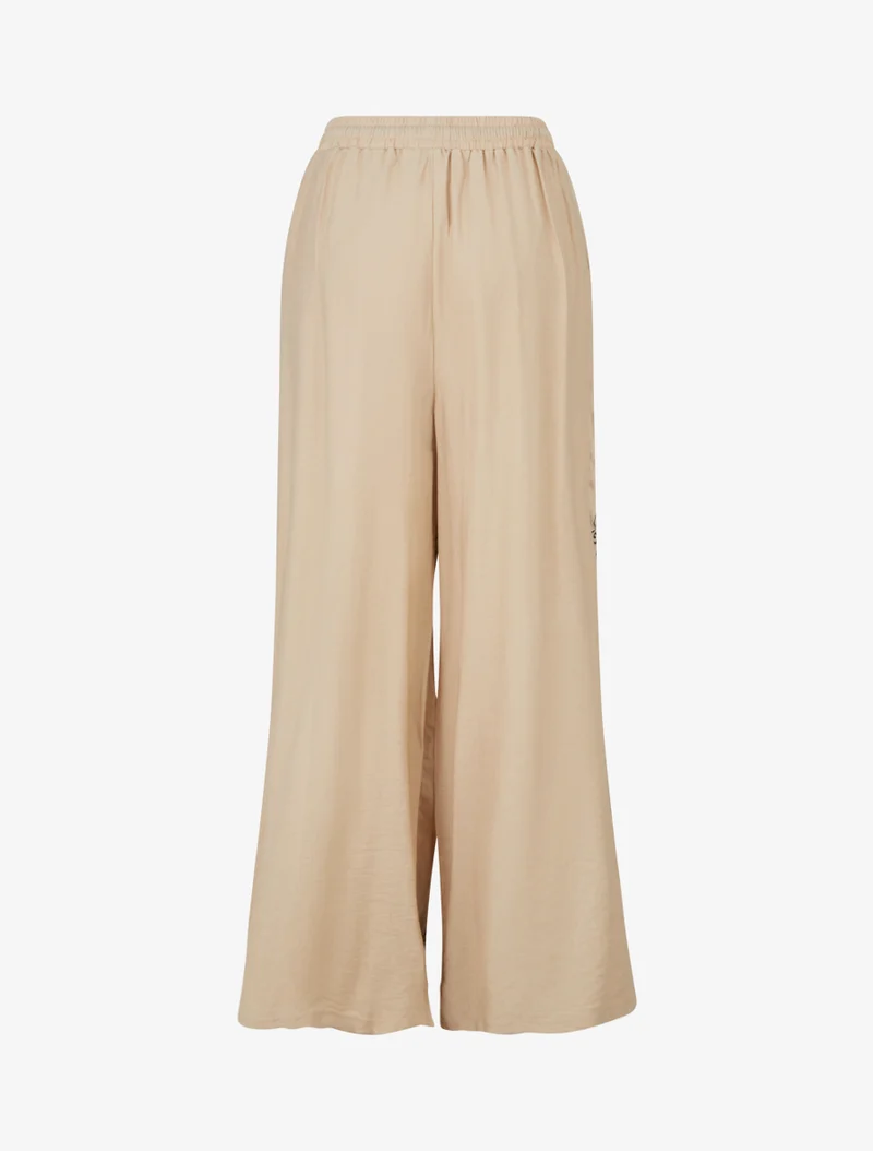 Bestickte Hose mit elastischem High-Waist-Bund - Beige