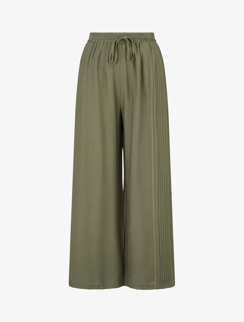 Weite Hose mit Faltendetail - Kaki