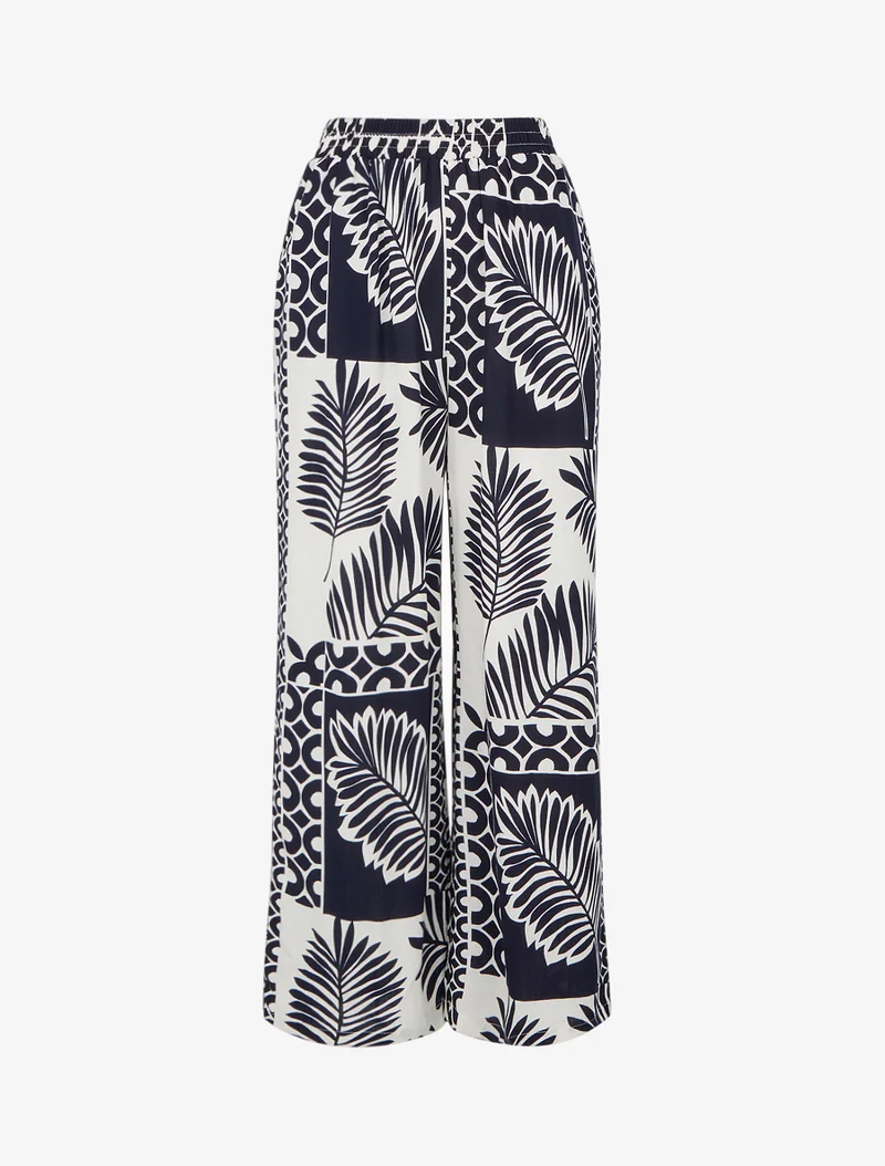 Weit geschnittene Hose mit Palmenblatt-Print - Marine