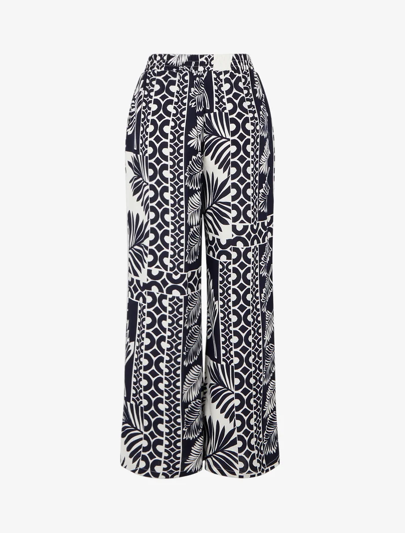 Weit geschnittene Hose mit Palmenblatt-Print - Marine