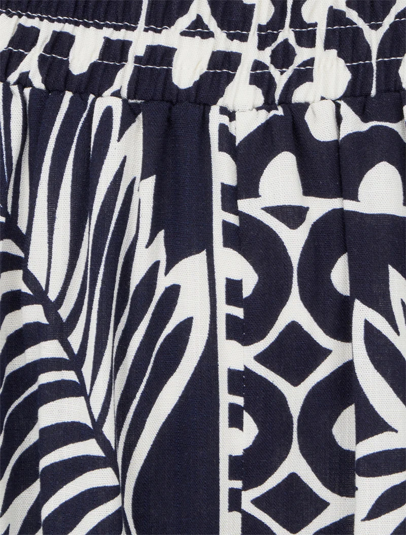 Weit geschnittene Hose mit Palmenblatt-Print - Marine