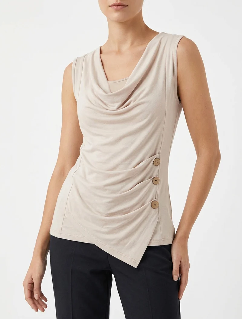 Ärmelloses Top mit Rundhalsausschnitt - Beige