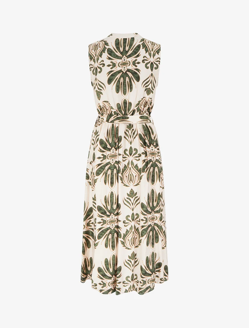Langes Kleid mit Ikat-Print und dekorativen Knöpfen - Grün