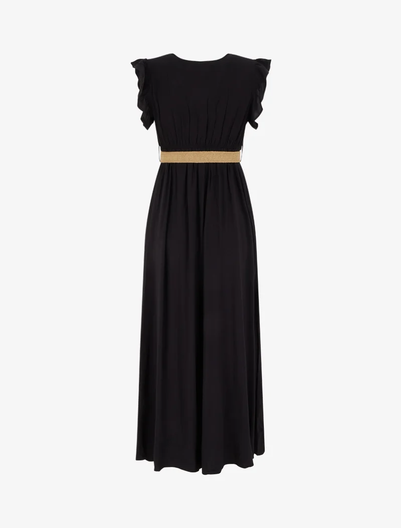 Langärmeliges Kleid mit Wickelausschnitt - Schwarz