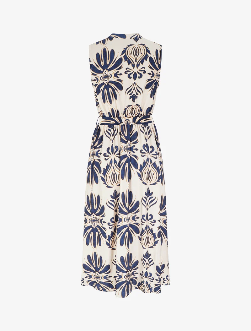 Langes Kleid mit Ikat-Print und dekorativen Knöpfen - Marine