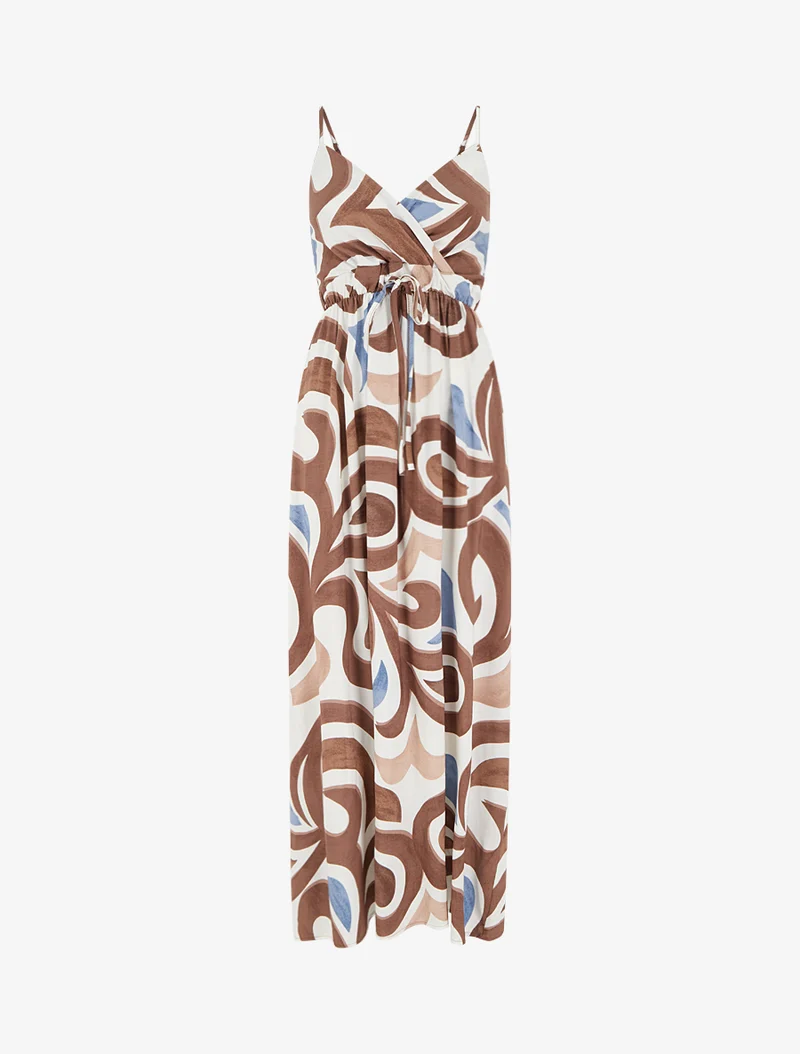 Langes Kleid mit Fantasiemuster - Braun