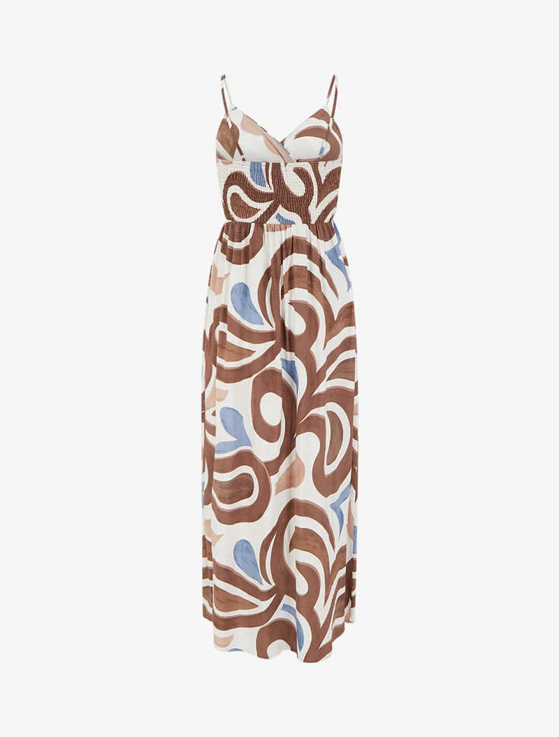 Langes Kleid mit Fantasiemuster - Braun