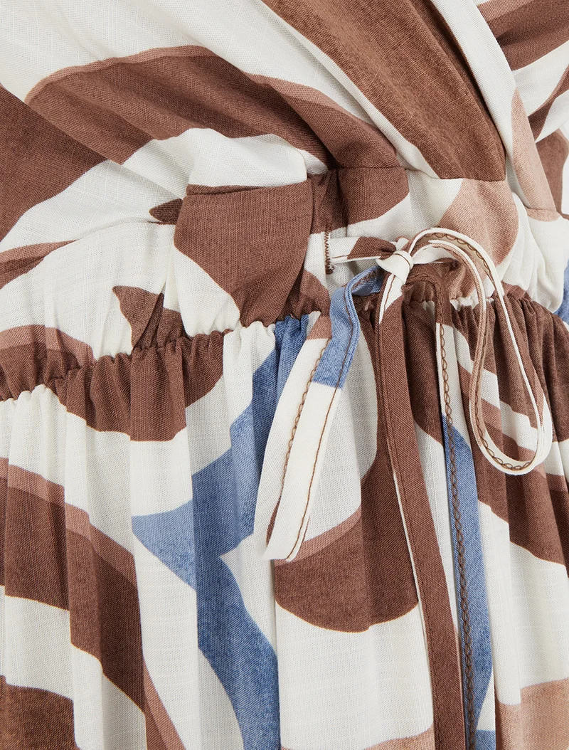 Langes Kleid mit Fantasiemuster - Braun