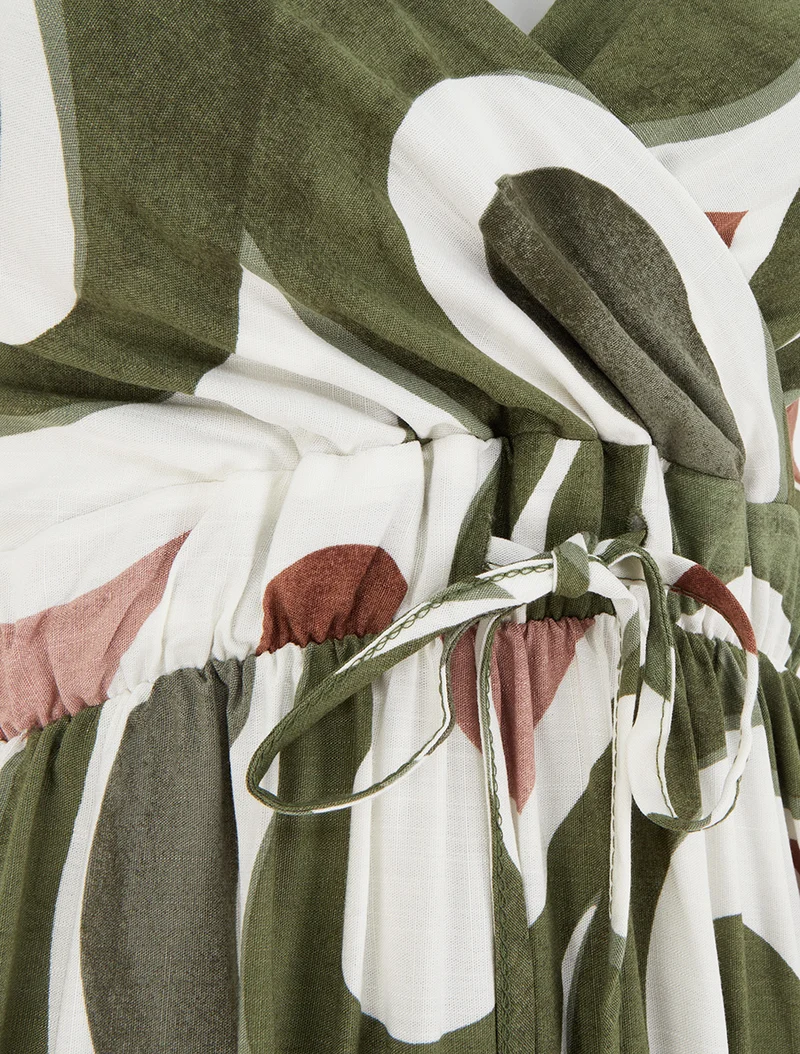 Langes Kleid mit Fantasiemuster - Kaki