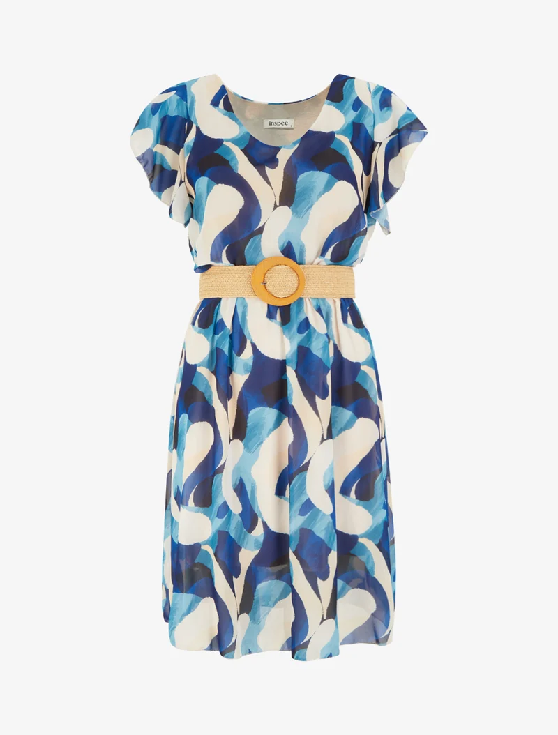 Kleid mit Flügelärmeln und Fantasiemuster. - Marine