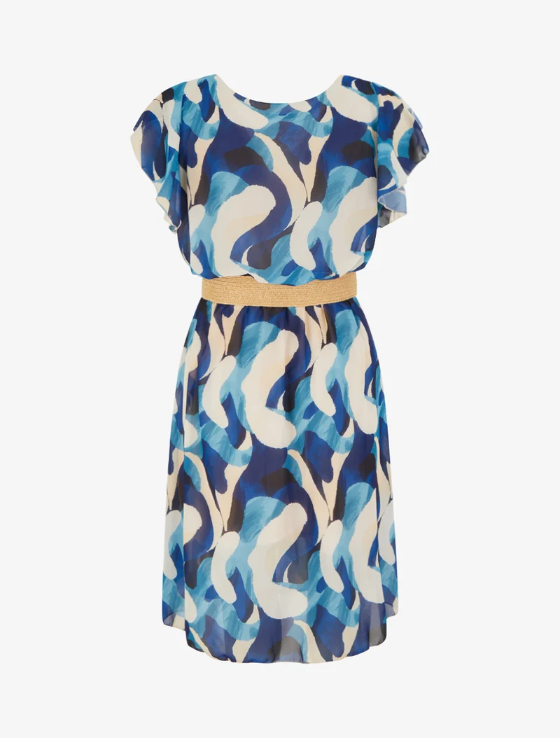 Kleid mit Flügelärmeln und Fantasiemuster. - Marine