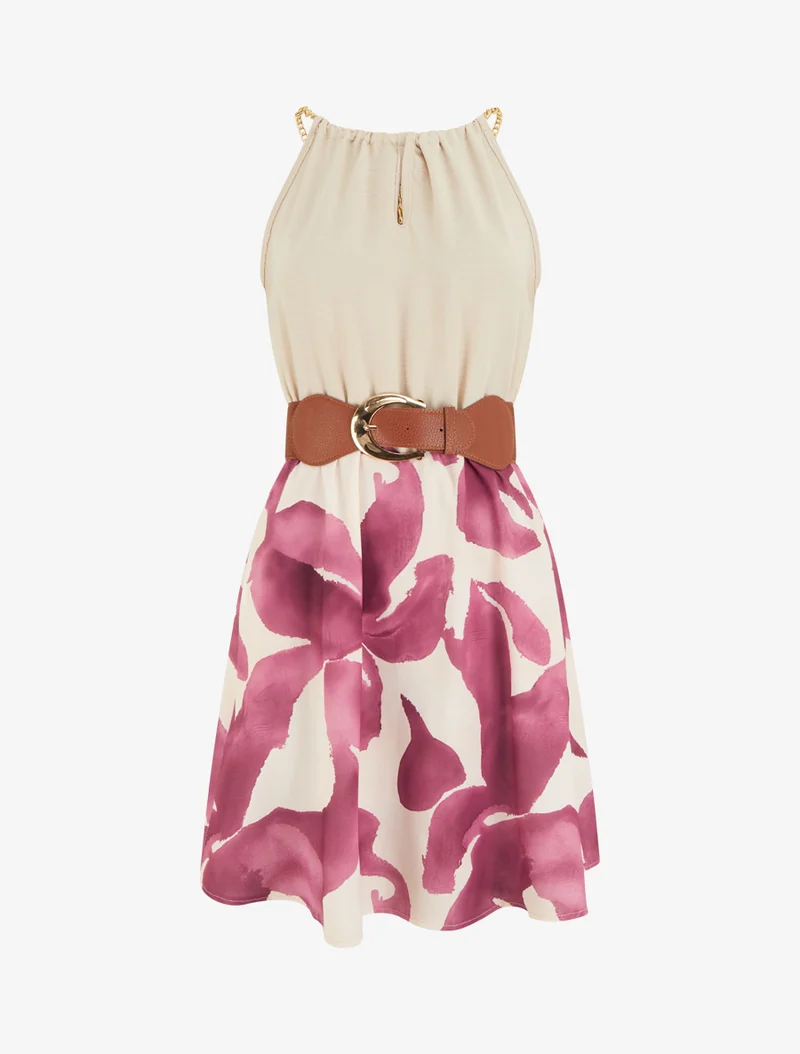 Kleid mit Kettenträgern und grafischem Druck - Lila