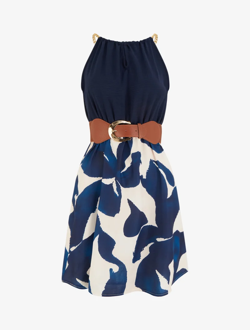 Kleid mit Kettenträgern und grafischem Druck - Marine