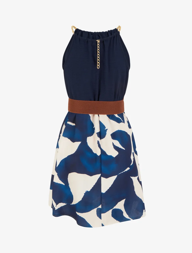 Kleid mit Kettenträgern und grafischem Druck - Marine