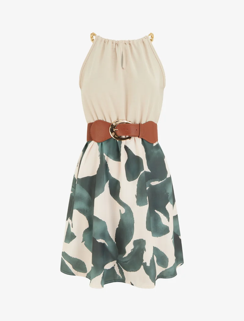 Kleid mit Kettenträgern und grafischem Druck - Dunkelgrün