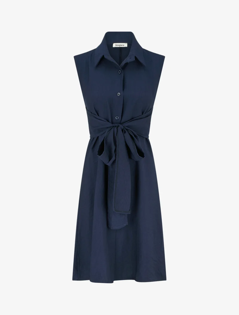 Ärmelloses Hemdkleid mit Bindebändern - Marine