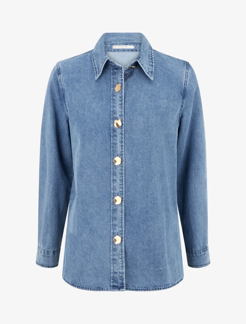 Gerades Jeanshemd mit stilisierten Knöpfen - Blau