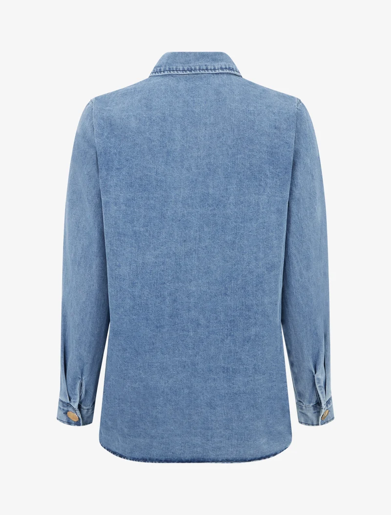 Gerades Jeanshemd mit stilisierten Knöpfen - Blau