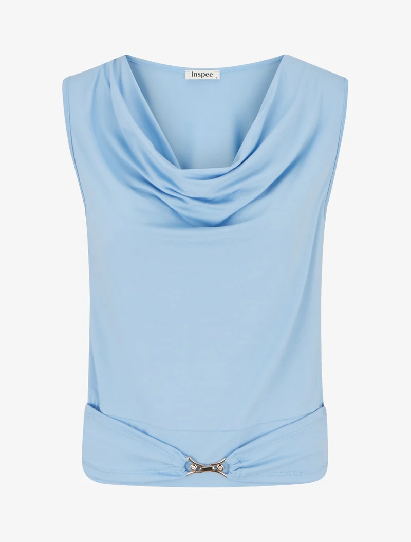 Strassbesetztes Top mit Schmuckeinsatz - Himmelblau